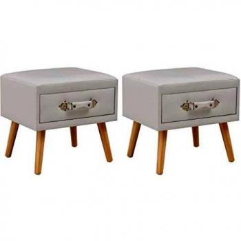 White Faux Leather Nightstand Set of 2, 40x35x40 cm