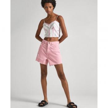 Short de mujer rosa de tiro alto con bajo deshilachado