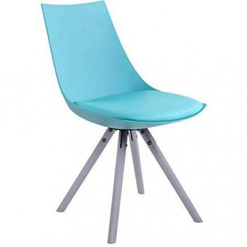 Chaise Retro Rembourrée avec Pieds en Bois Forme Ronde et Chaise Scandinave, Couleur Bleu et Cadre Blanc