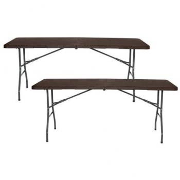 7H SEVEN HOUSE Pack 2 Mesas Plegables Rectangulares Efecto Madera 180x74x74cm