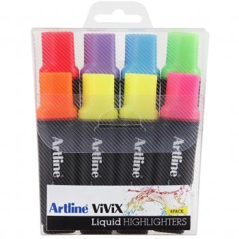 Artline Vivix 167078 Liquid Ink Highlighters 8 Assorted Colours Wallet of 8