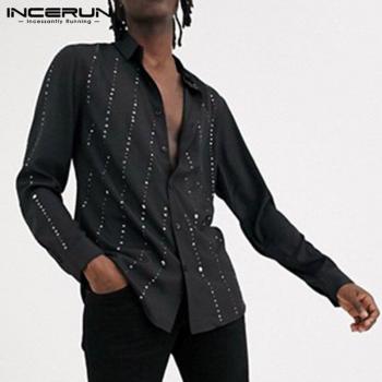 INCERUN Herren Langarmhemd mit Polka Dots