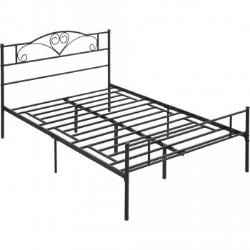 Letto in Acciaio con Doghe e Testiera, 145x211x106cm, Spazio per Contenitori, Nero