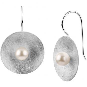 Nenalina Silber Damen-Ohrstecker Ohrhänger mit Muschel Perlen, 6 mm, 925 Sterling Silber, Perlo