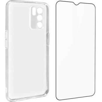 Custodia silicone elastica per Oppo A16 e A16s + vetro temperato nero