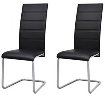 Cantilever Dining Chairs in Black Faux Leather (Set of 2)
