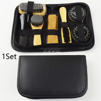 Household Shoe Polish Kit: Brushes, Sponge & Compact Case