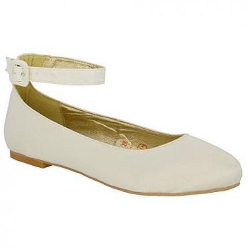 XY London Kimmie Flat Ballerina Pump – Ankle Strap (Ivory)