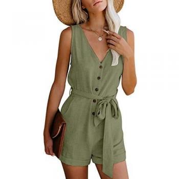 V-Neck Army Green Women’s Summer Playsuit, X-Large