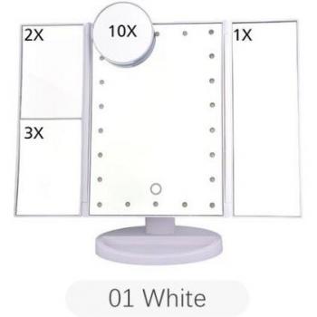Cosmetic Mirror with 2/3/10x Magnification, Touch Screen, and LED Lights