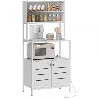 Rangement cuisine moderne Homcom – étagère à persiennes, espace pour micro‑onde, panneau composite