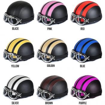 Casque Cuir Moto Ouvert Retro Style Rouge 54‑60 cm