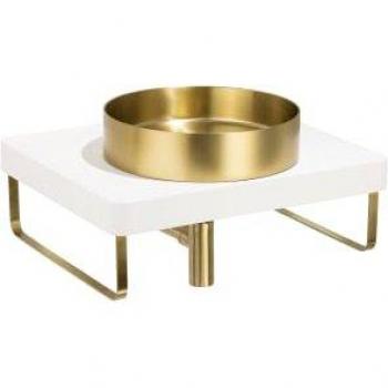 White Worktop Cava Basin with Brass Trap