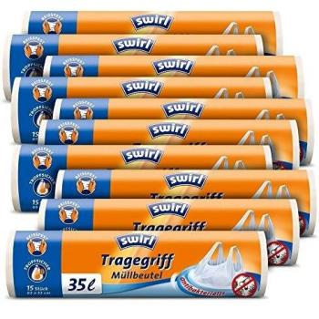 Swirl Mülleimerbeutel mit Tragegriff weiß 35 Liter 15 Beutel