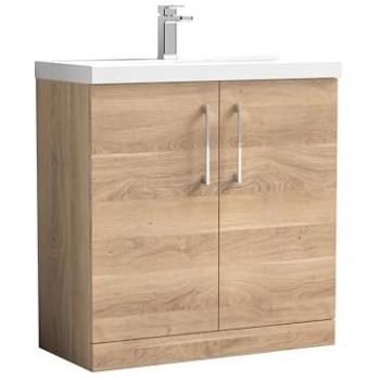 Nuie Arno 800mm Bleached Oak Modern Bathroom Vanity Unit with Soft Close Doors and Thin-Edge Basin