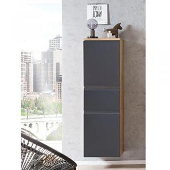 Lomadox Midischrank Wotan Eiche 40cm grau matt, B/H/T 40/130/35 cm