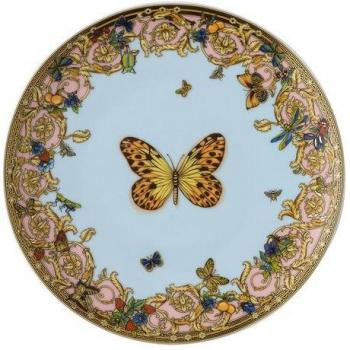 Versace Le Jardin Piattino in Porcellana Azzurro Oro Rosa