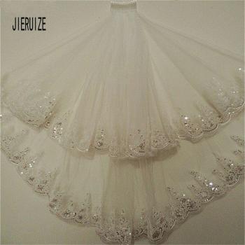 JIERUIZE Brautaccessoire: Elfenbein Schleier mit Strass