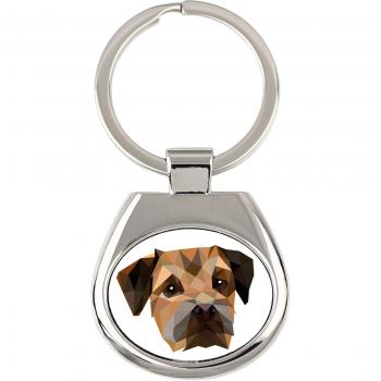 Border Terrier Art-Dog White Keychain