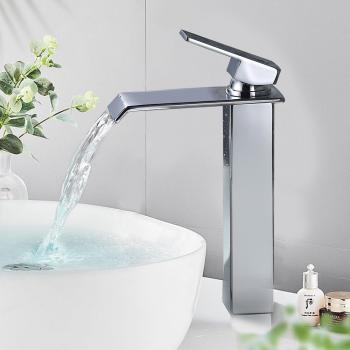 Robinet de lavabo haute mitigeur noir à manche carré en acier inox – HomeLody