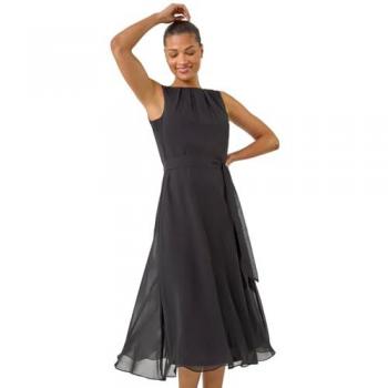 Robe Roman en mousseline noire à col plissé