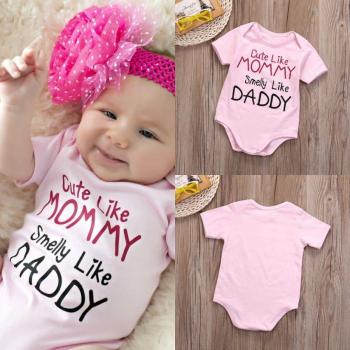 Bodys para recién nacidos niñas, algodón rosa con letras, 0-18M