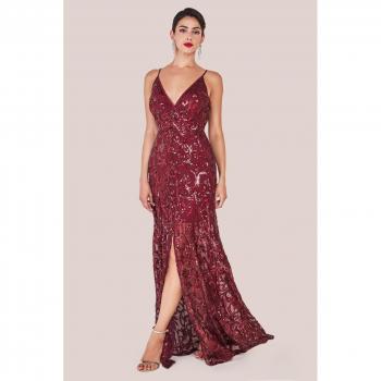 Goddiva Front Split Iridescent Sequin Maxi