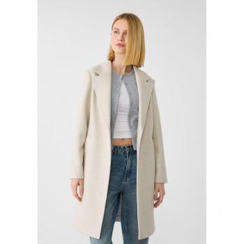 Stradivarius Ecru Midi-Mantel mit weicher Haptik und 1 Knopf XL