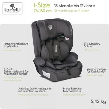 Lorelli Kindersitz Colombo (76-150 cm) i-Size, Kopfstütze verstellbar, SPS-System schwarz