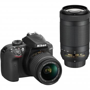 Nikon D3400 Kit 18‑55 mm VR + 70‑300 mm – Sensore CMOS DX 24,7 MP – Nero