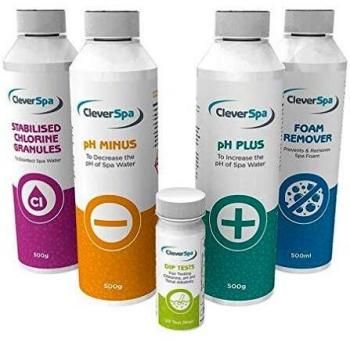 CleverSpa Spa Start-Up Kit with Natural Chemicals, Featuring Stabilizer, Foam Eliminator, and pH Regulators (5-count)