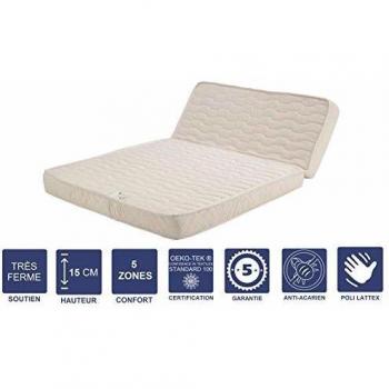 Matelas Supérieur BZ+Alèse 120x190 cm 15 cm – Face Été + Hiver, Lattex HR, 5 Sphères de Confort