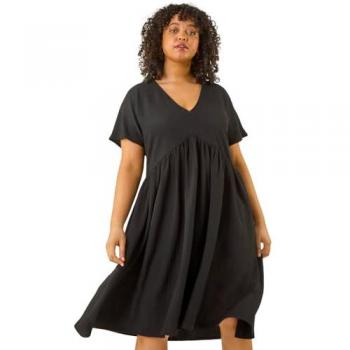 Robe Noire à Dos Noué Texturé Roman