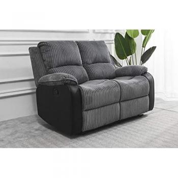 Grey Jumbo Cord Fabric 2 Seater Recliner Sofa
