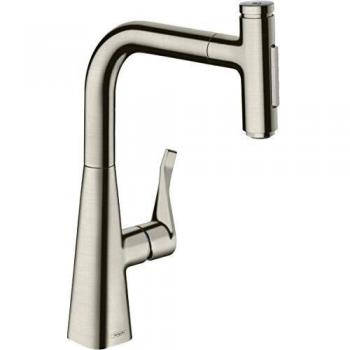 Robinets de cuisine Hansgrohe Metris Select M71 240 avec douchette amovible 2 jets, boîte sBox, finition en acier inoxydable