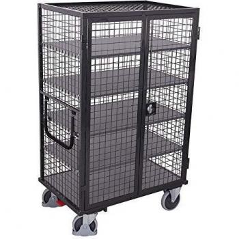 Chariot de stockage 5 étagères, acier/MDF, gris anthracite, toit et double porte, sécurité verrouillable, EasySTOP, supporte jusqu'à 500 kg