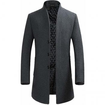 Manteau Trench-Coat Chaud Slim Fit Homme Hiver en Laine Gris