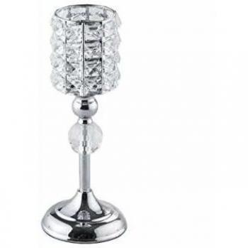 Chic Silver Metal Candle Holder with Studded Glass