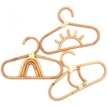3Pcs Rattan Kids Clothing Hanger with Organizer Rack and Hat Hooks