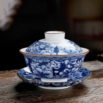 Juego de Té de Porcelana Gaiwan Azul y Blanco, Resistente al Calor