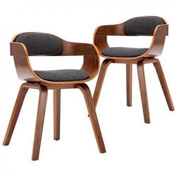 Sillas de Comedor Gris Oscuro 2X Tela y Madera Curvada