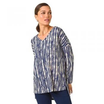 Abstract Print V-Neck Stretch Tunic Top for Women