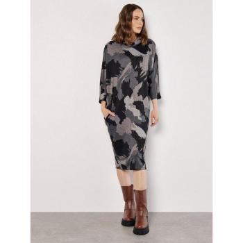 Apricot Printkleid Midikleid mit weitem Rollkragen