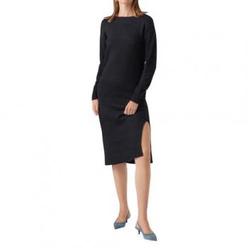 Vestito Midi a Maniche Lunghe in Maglia Nera Lefile M