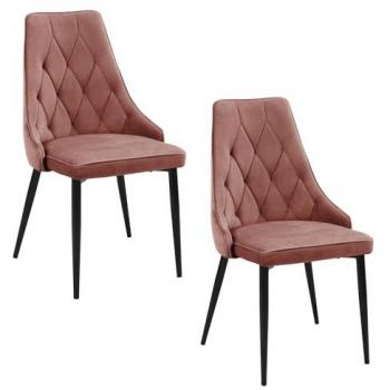 Set di 2 Sedie da Pranzo Trapuntate in Velluto Rosa AKORD con Gambe in Acciaio
