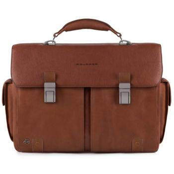 Piquadro Square 43 cm Chemise en Cuir Marron