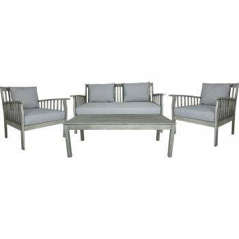 Acacia Hardwood Modern Lounge Set with Light Grey Fabric Cushions