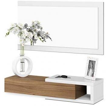 Conjunto de Recibidor con Espejo y Cajón en Blanco y Nogal