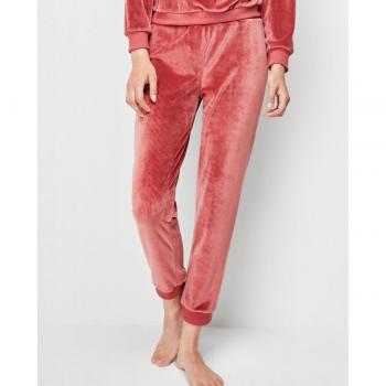 Pantalón largo en tejido de terciopelo stretch satín