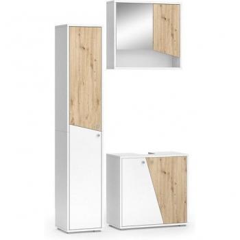 Vicco Badmöbel Irida, 3-teiliges Set in Weiß/Artisan mit Hochschrank